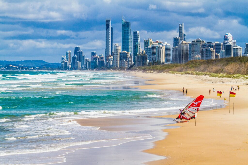 Residential and Commercial Construction Australia Brisbane and Gold Coast A stunning view of Gold Coast's skyline from the sunny beachfront, showcasing urban and coastal harmony.